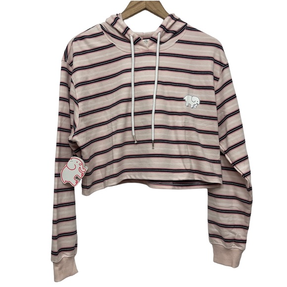 Ivory Ella Cropped Hoodie Striped Pink and Navy Blue size Large - Picture 2 of 12